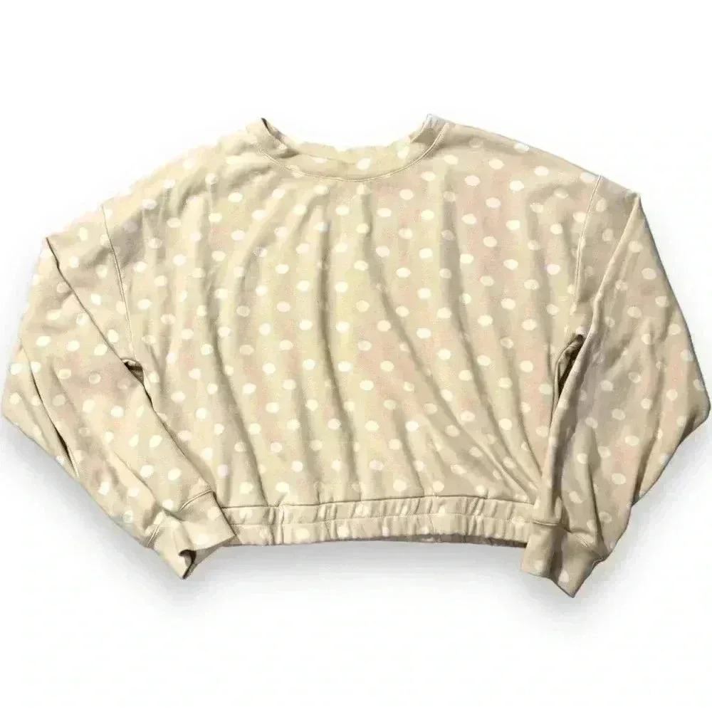 BLU PEPPER Dot Print Crew Neck Cropped Top long sleeve blush pink and cream NEW! - Picture 12 of 14